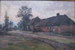 Fermes Dans Un Paysage by Leon Delderenne