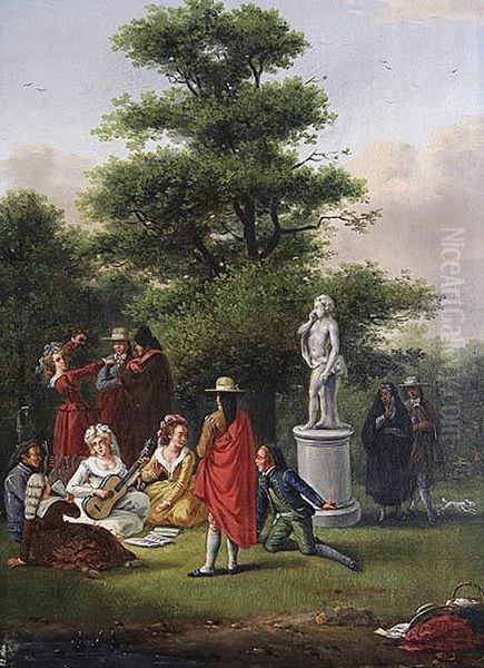 Baile En Un Parque Cerca De Una Fuente / Concierto Campestre Junto A Una Estatua - view 1