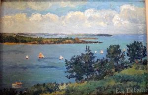 Pins Sur Les Falaises De Saint Briac En Bretagne by Eugene Delestre