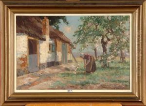 Cour De Ferme Animee by Gerardus Jacobus Delfgaauw