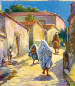 Rue De Village Animee En Afrique Du Nord by Georges Marie Joseph Delfosse