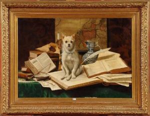 Chien Au Milieu Des Livres by Arthur Delgoffe