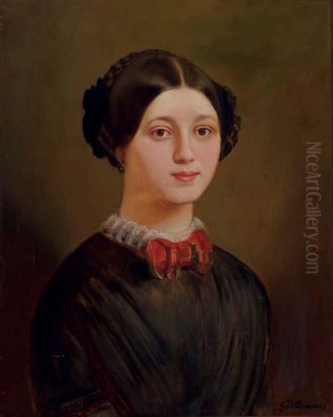 Portrait Of A Girl In A Black Dress And Plaid Necktie - view 1