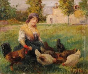 Contadina Con Galline by Arnaldo Delisio