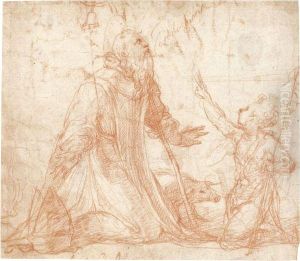 Saint Anthony Abbot Kneeling, The Young St John The Baptist Besidehim by Nicolo Dell' Abate