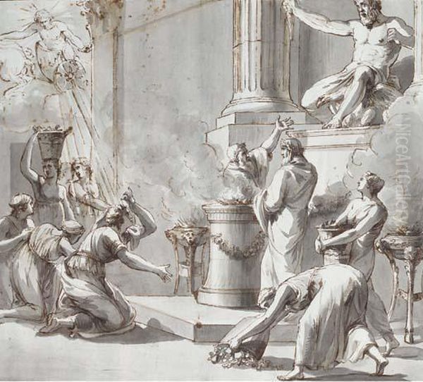 Maidens Bringing Offerings To An Altar Dedicated To Jupiter, Apollowatching From His Chariot Above - view 1
