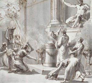 Maidens Bringing Offerings To An Altar Dedicated To Jupiter, Apollowatching From His Chariot Above