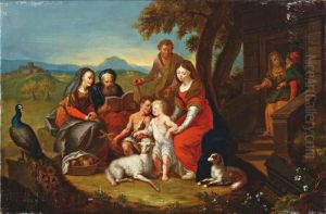 De Heilige Familie En Andere Figuren In Een Landchap by Johann Nepomuk della Croce