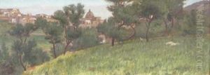 Landscape With A Hilltop Village by Angelo Della Mura