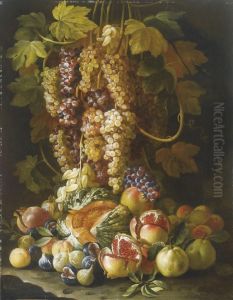 Natura Morta Di Frutta Con Uva E Melograni by Francesco Della Questa