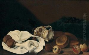 Still Life With A Pitcher, Top, Apples, Figs And Bread by Francesco Della Questa