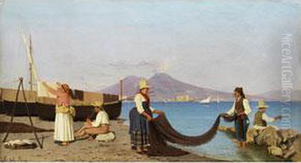 Wascherinnen Am Meeresufer In Der Bucht Von Neapel - view 1