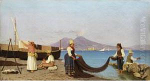 Wascherinnen Am Meeresufer In Der Bucht Von Neapel by Giovanni Della Rocca