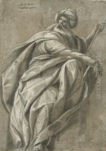 A Seated Prophet, Carrying A Staff And Book