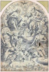Deux Saints Intercedant Aupres De La Trinite Pour Une Cite Atteinte De La Peste by Giovanni Battista della Rovere