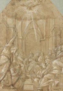 La Descente Du Saint Esprit Sur Les Apotres Reunis Autour De La Vierge Plume Et Encre Brune by Giovanni Battista della Rovere