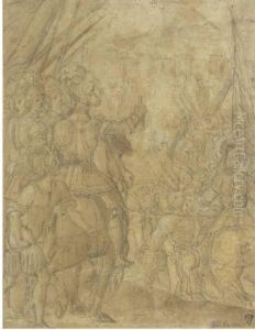 Horsemen And Infantry At The Seige Of A Walled City by Giovanni Battista della Rovere