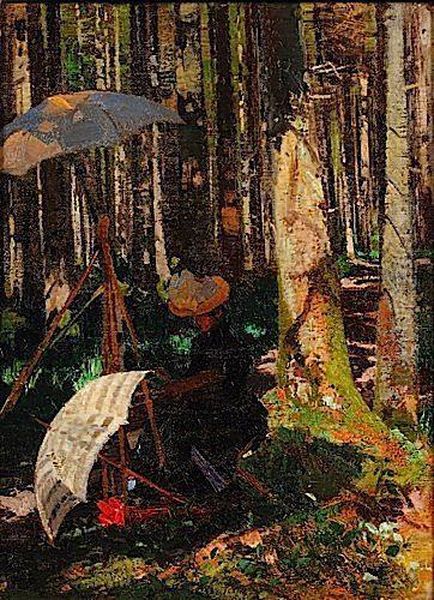 Femme Peintre En Foret - view 1