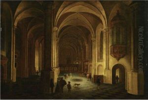 The Interior Of A Church At Night, With Elegant Figures by Anthonie De Lorme