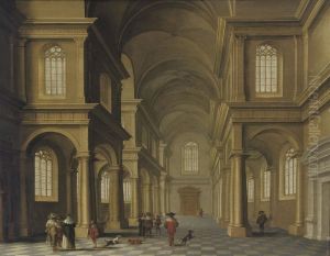 A Classical Church Interior With Elegant Figures by Anthonie De Lorme
