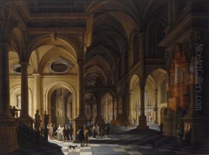 An Interior Of A Church By Night With Elegant Figures An Interior Of A Church By Night With Elegant Figures