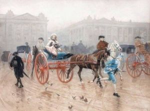 Fiacres Et Caleches, Place De La Concorde by Charles Edouard Edmond Delort
