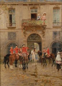 Courtyard With Musicians And Admirers On A Balcony by Charles Edouard Edmond Delort