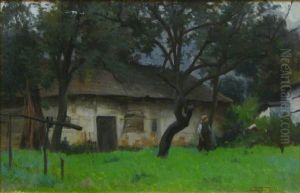 Paysanne Dans Un Jardin by Emile Delperee