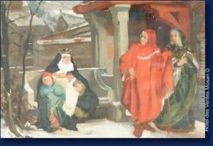 Scene De Rue En Hiver by Emile Delperee