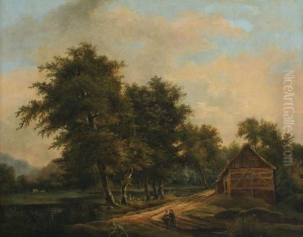 Landschaft Mit Feldweg Und Wanderern - view 1