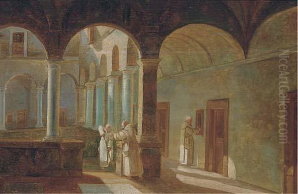 Monks In A Sunlit Cloister - view 1