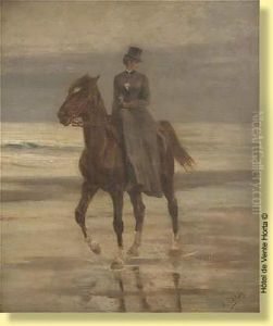Elegante En Amazone Au Bord De La Mer by Jean Joseph Delvin