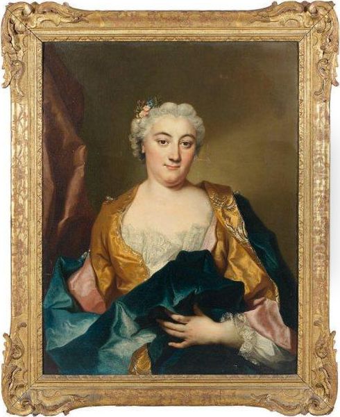 Portrait Presume De La Marquise De Marigny Avec Fleurs Dans Les Cheveux Et Robe Jaune - view 1