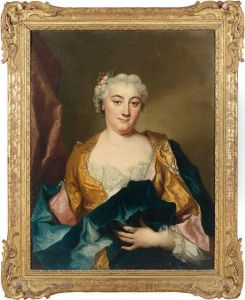 Portrait Presume De La Marquise De Marigny Avec Fleurs Dans Les Cheveux Et Robe Jaune by Jean-Francois Delyen