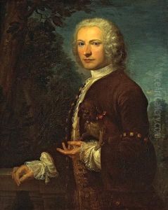 A Portrait Of A Gentleman, Half-length, Holding A Small Dog by Jean-Francois Delyen
