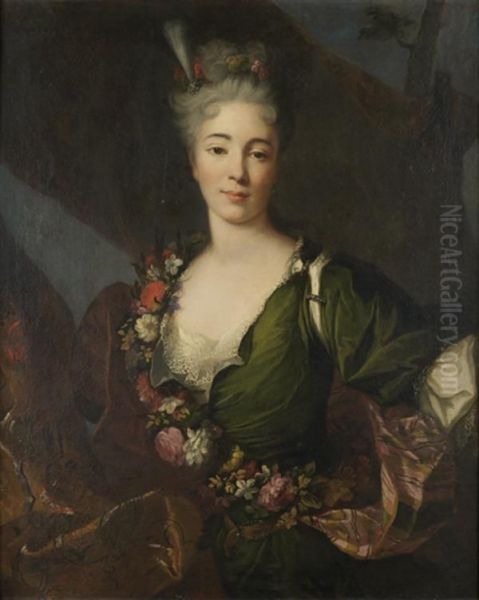 Portrait De Femme De Qualite A La Guirlande De Fleurs - view 1