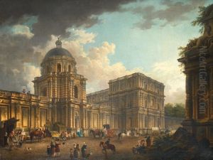 Vue Du Palais Du Luxembourg Anime De Personnages Et De Caleches