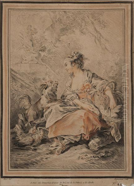 Jeune Paysanne Avec Chien - view 1
