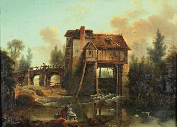 Lavandiere Pres D'un Moulin A Eau A Colombages - view 1