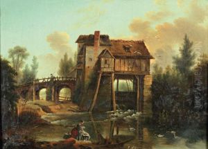 Lavandiere Pres D'un Moulin A Eau A Colombages by Jean-Francois Demay