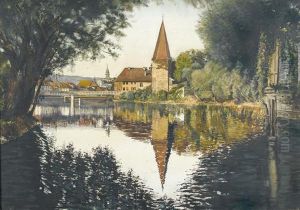 Ansicht Der Aare Bei Solothurn Mit Dem Krummen Turm. by Paul Demme