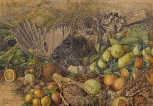 Still Life With Turkey And Fruits. by Paul Demme