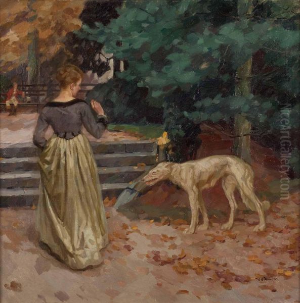 Dame Mit Hund Im Park - view 1