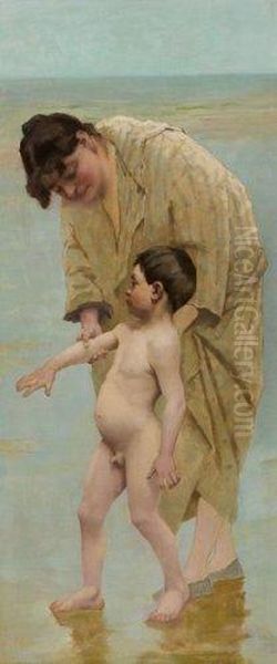 Mere Et Enfant A La Plage by Virginie Demont-Breton