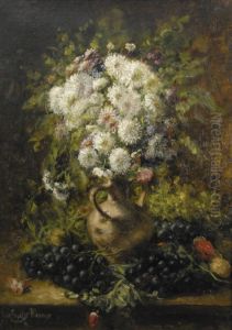 Floral Still Life With White Mums And Grapes by Johan Den Engelse Wiemans