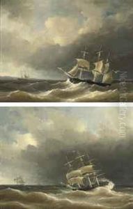 Dutch Fregats In Heavy Weather by Herman Henry Op Der Heijde