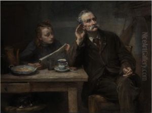 Reading To Grandfather by Charles-Clement Denet