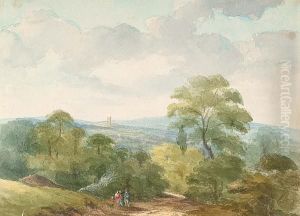 Figures On The Road To Gloucester, With 4 Other Similar Landscapes By The Same Hand by John Charles Denham