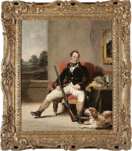 Portrait Of A Sportsman, Full Length, Seated With His Gun, His Hound Beside Him - view 1