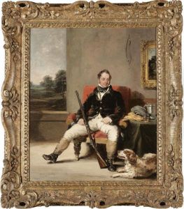 Portrait Of A Sportsman, Full Length, Seated With His Gun, His Hound Beside Him